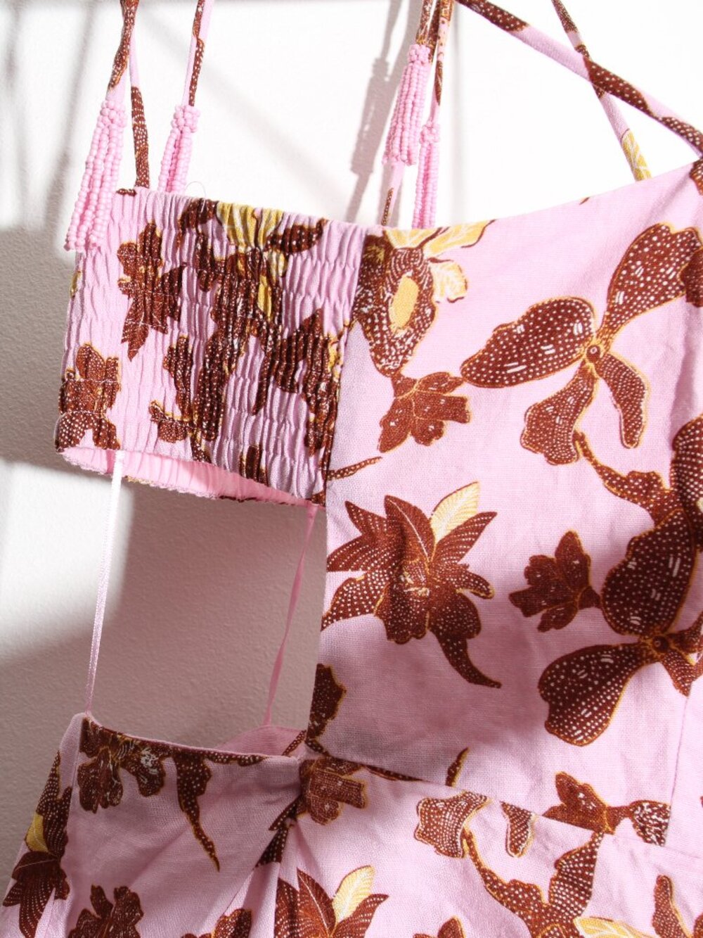 House of Harlow 1960 Linen Blend Pink Tropical Print Midi Dress Floral Sz Large - Picture 5 of 13